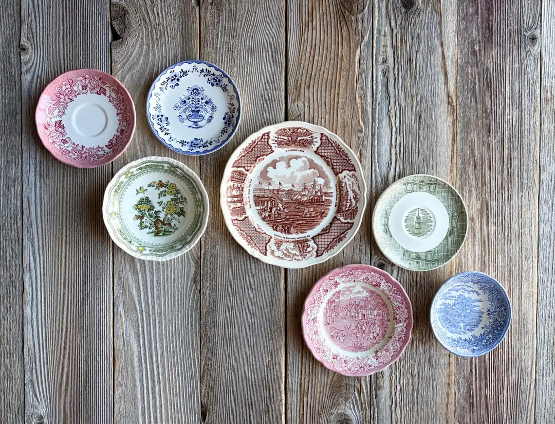 Vintage China Plate Gallery Wall Set - Colorful Wall Decor - Etsy | Etsy (US)