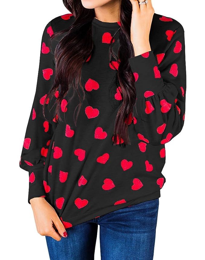 Womens Heart Printed Long Sleeve Tops Tee Shirts | Amazon (US)