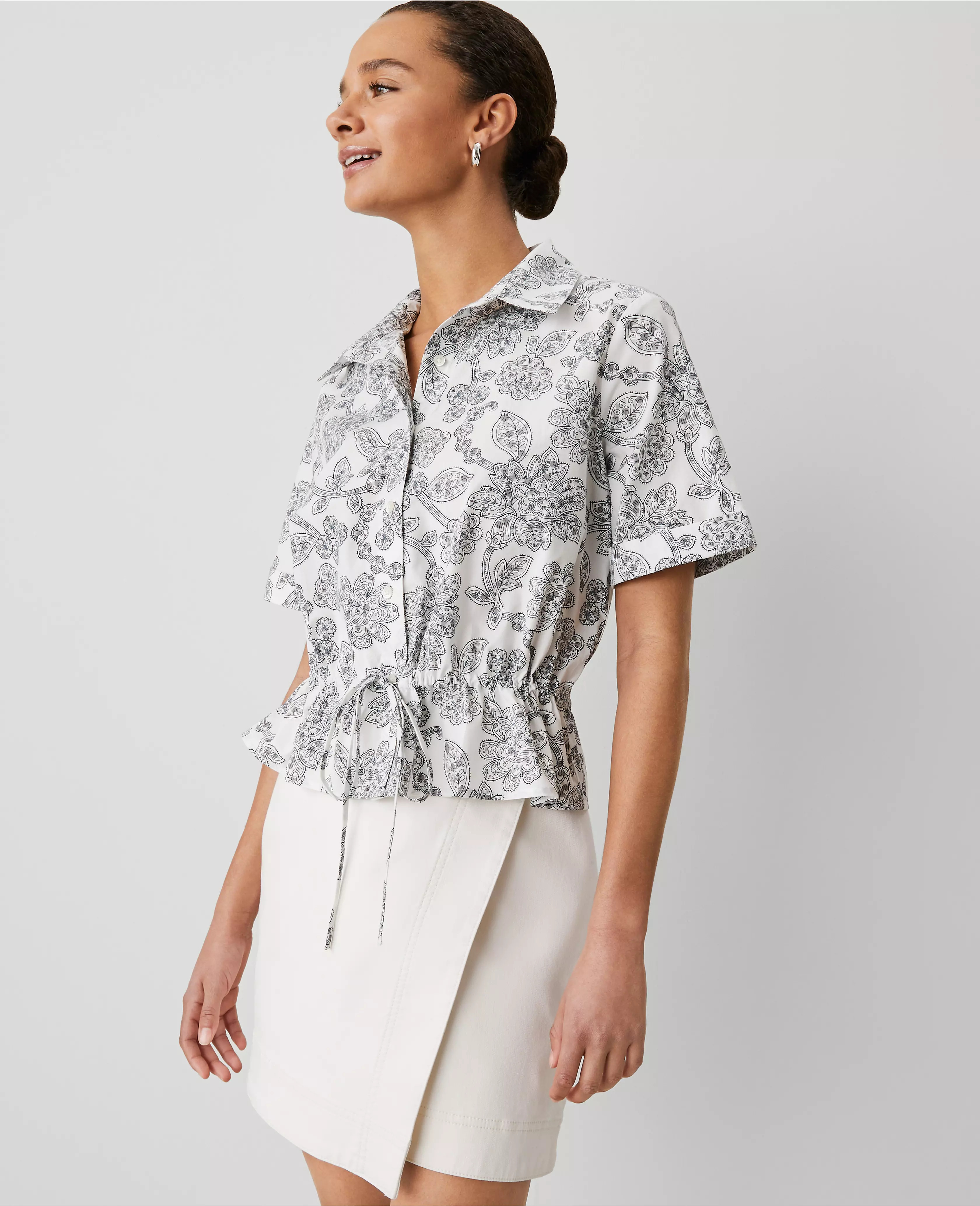 Weekend Collection Paisley Tie Waist Peplum Shirt | Ann Taylor