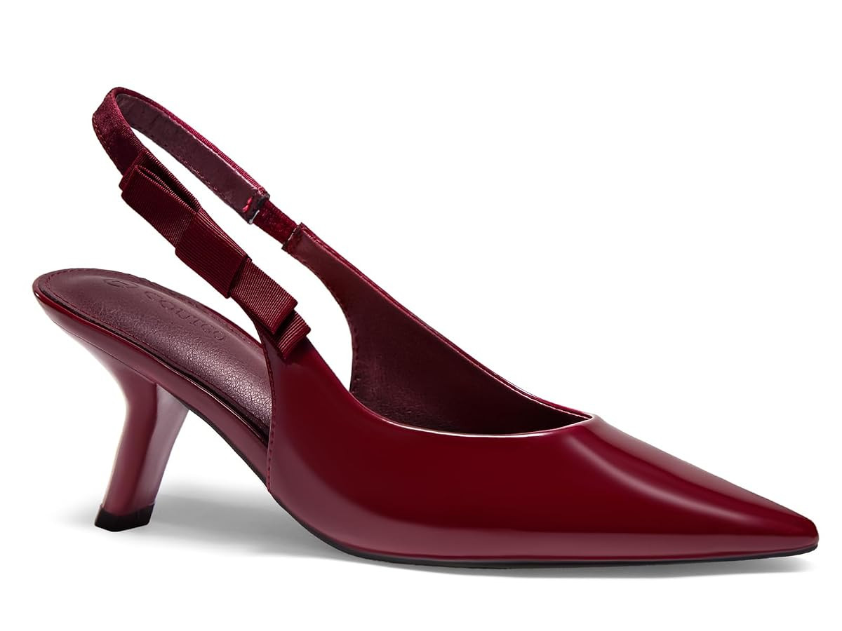 Coutgo Womens Slingback Kitten Heels Closed Pointed Toe Bowknot Patent Leather Slip on Work Pumps... | Amazon (US)