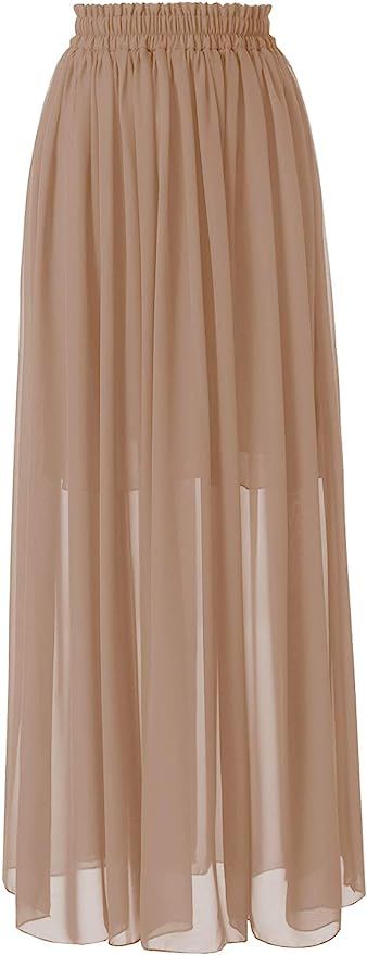 Topdress Women's Long Beach Skirt Elastic Waistband Chiffon Maxi Skirts Maternity Outfits | Amazon (US)