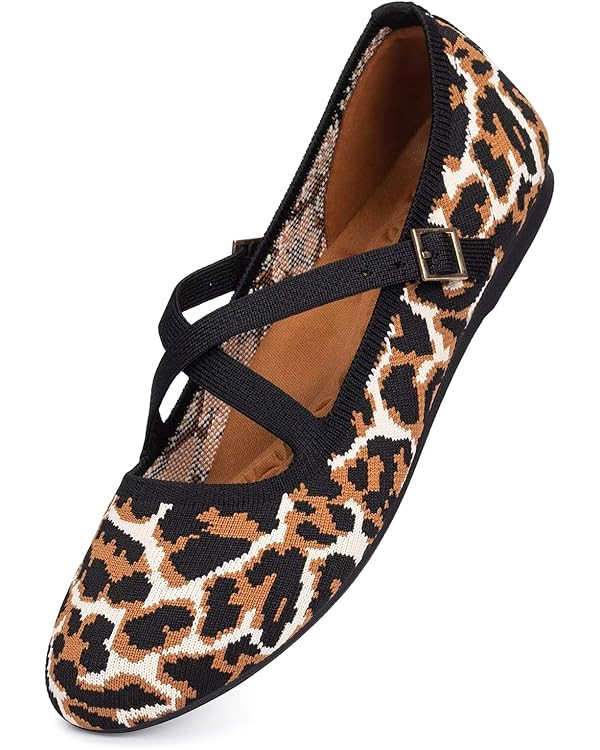 Frank Mully Women's Mary Jane Flats Knit Ballet Criss Cross Ankle Strap Flat Shoes | Amazon (US)