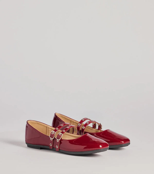 Sleek Buckled Strappy Patent Faux Leather Flats | Windsor Stores