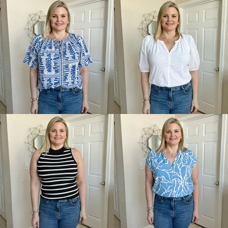 Tops for work or weekend casual wear!
Left top: size large
Right top: size medium tall
Left bottom: size large
Right bottom: size mediumm

#LTKOver40 #LTKWorkwear #LTKMidsize