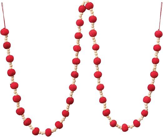 Creative Co-Op 72" L Wool Felt Ball & Wood Bead, Red Textile Garlands | Amazon (US)