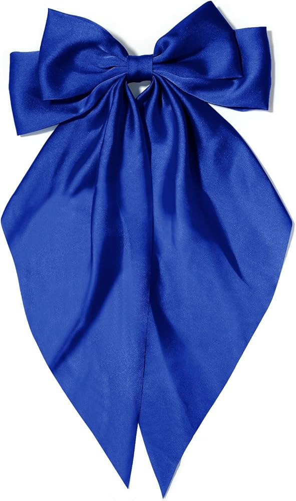 Large Hair Bows for Women Royal Blue Silky Satin Hair Bow Hair Clips Long Tail French Hair Ribbon... | Amazon (US)