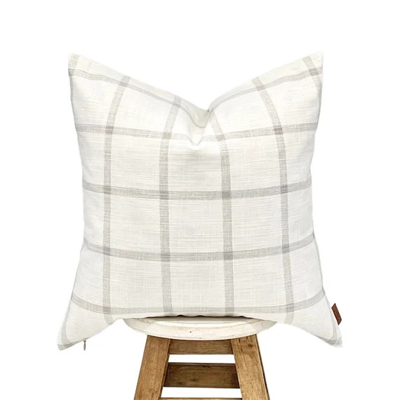 ELLA  || White Check Pillow Cover, Gray Stripe Windowpane, Ivory White Gray, Modern Farmhouse Dec... | Etsy (US)