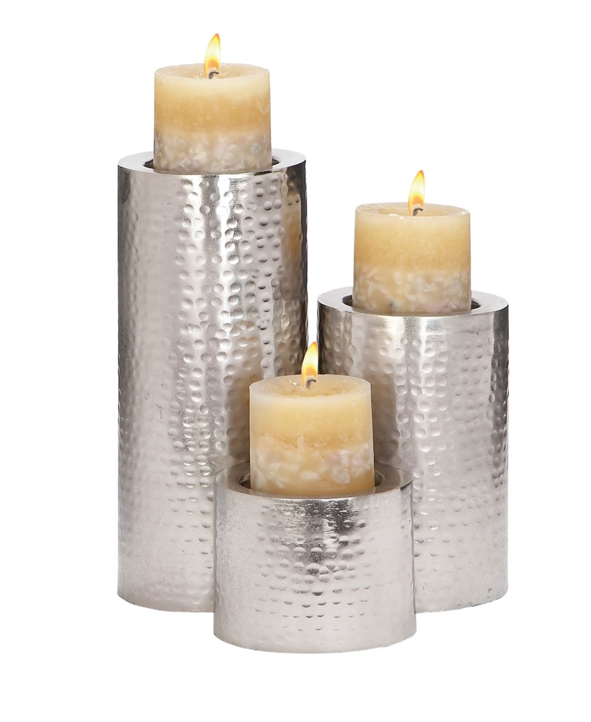 CosmoLiving by Cosmopolitan Set of 3 Silver Metal Industrial Candle Holder, 11", 7", 4 | Macys (US)