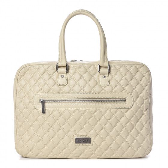 CHANEL Aged Calfskin Quilted Paris New York PNY Laptop Bag Ivory | Fashionphile