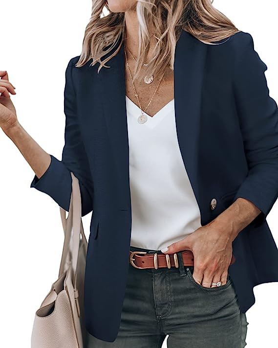 Newffr Women's Casual Blazer Long Sleeve Open Front Work Office Jacket with Pockets | Amazon (US)