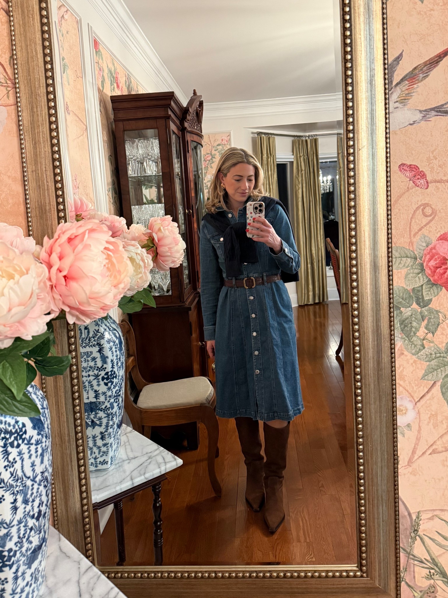 A forever classic 🤍 A belted denim dress styled with the most luxurious suede knee-high boots and finished with a Ralph Lauren belt and sweater tied over the shoulders. I love how this adds structure while still feeling feminine and easy. 



#LTKWorkwear #LTKgrwm #LTKootd