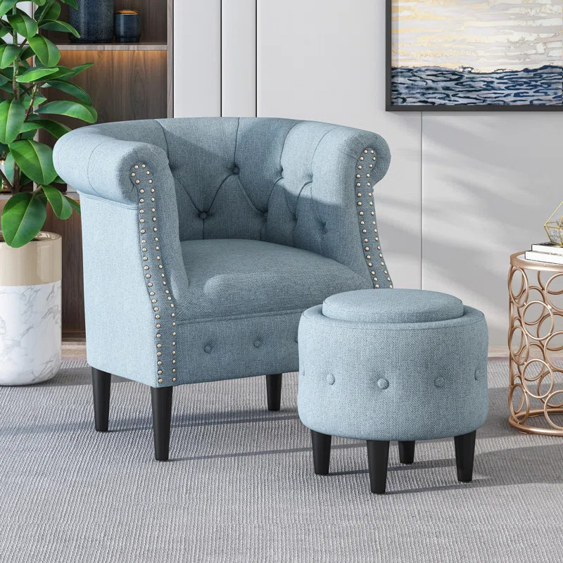 Starks Tufted Fabric Chesterfield Chair and Ottoman | Wayfair North America