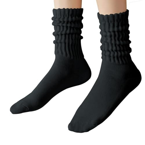 Women Slouch Socks Knit Mid Calf Rib Tube Scrunchy Slouchy Crew Socks | Amazon (US)