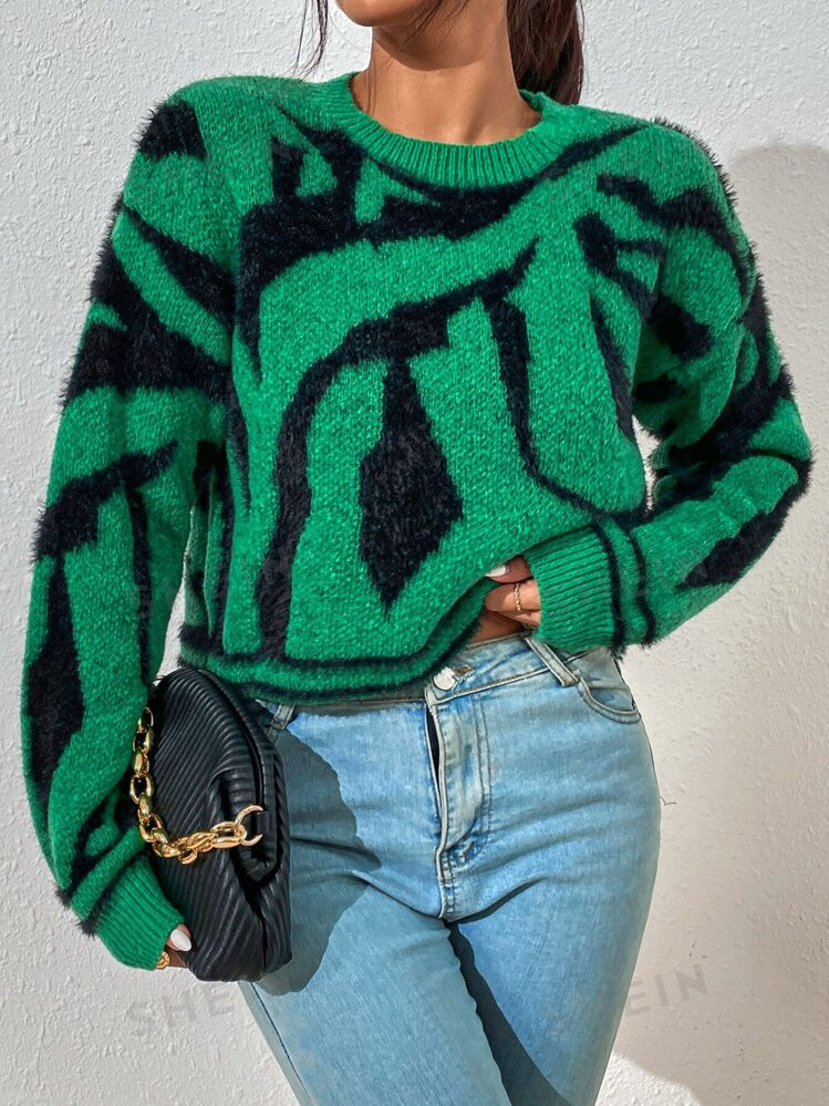SHEIN Privé Graphic Pattern Fluffy Knit Sweater | SHEIN