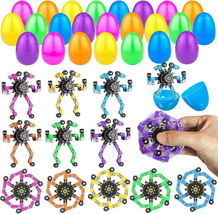 24 Set Prefilled Easter Eggs with Fingertip Spinner Sensory Toys,Transformable Chain Robot Fidget... | Amazon (US)