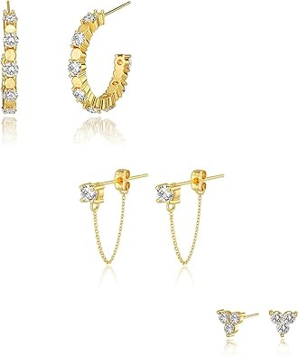 Gold Hoop Earrings for Women - Chunky Earrings 14K Gold Plated Earrings Trendy Hoops Small Thick ... | Amazon (US)