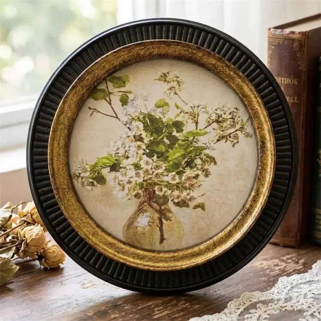 Vintage Ornate Resin Round Picture Frame, Rustic Floral Tabletop Accent | Etsy (Global)