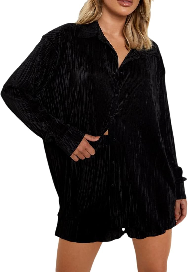 Women Y2K 2 Piece Pants Set Oversized Floral Printed Button Down Shirt High Waist Pants Outfits S... | Amazon (US)