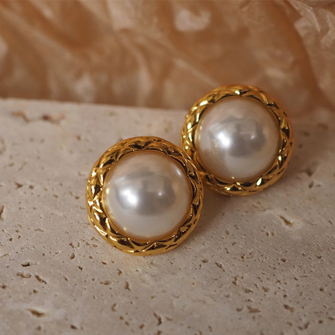 Gold Chunky Pearl Stud Earrings, Big Pearl Studs, Wedding Earrings, Vintage Style Earrings, Clip ... | Etsy (US)