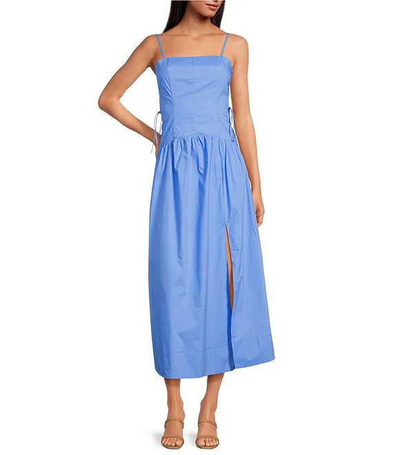 Karah Square Neck Cut-Out Lace-Up Ties High Slit Drop Waist Maxi Dress | Dillard's
