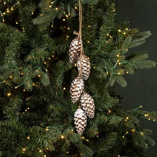 Hanging Snow Covered Pinecone Cluster Set of 3 | Antique Farm House