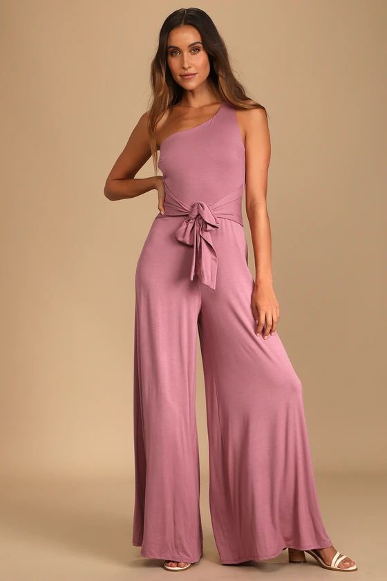 Sunny Soiree Mauve Purple One-Shoulder Tie-Front Jumpsuit | Lulus (US)
