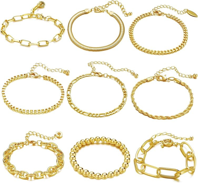 ÌF ME 9 PCS Chain Bracelets Set for Women Adjustable Fashion Paperclip Link Beaded Italian Cuban... | Amazon (US)