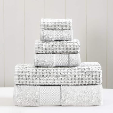 Amrapur Overseas 6-Piece Yarn Dyed Cobblestone Jacquard Towel Set White | Amazon (US)