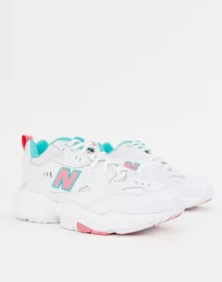 New Balance 608 white with pink and green chunky trainers | ASOS (Global)