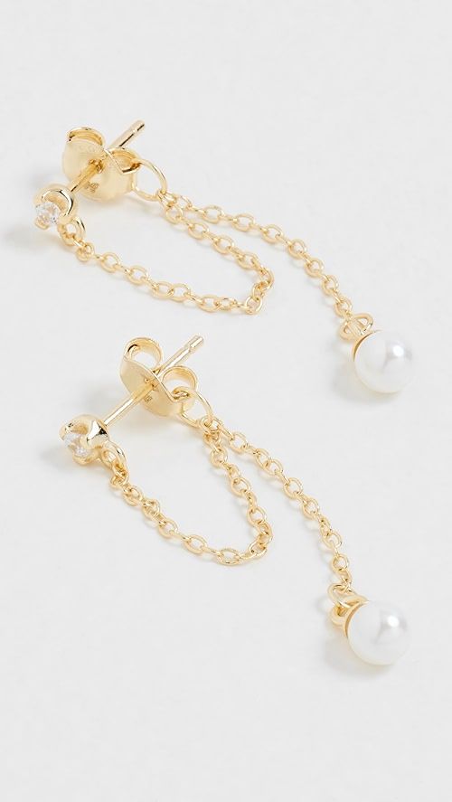 Cubic Zirconia X Pearl Double Chain Front Back Stud Earrings | Shopbop