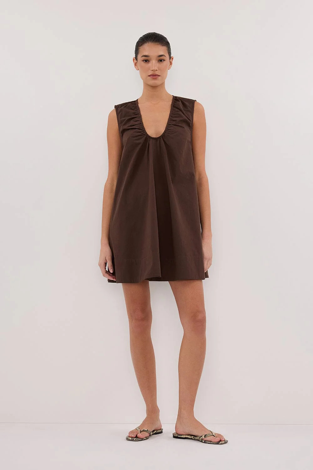 GABBY BITTER CHOC OVERSIZED COTTON MINI DRESS | DISSH