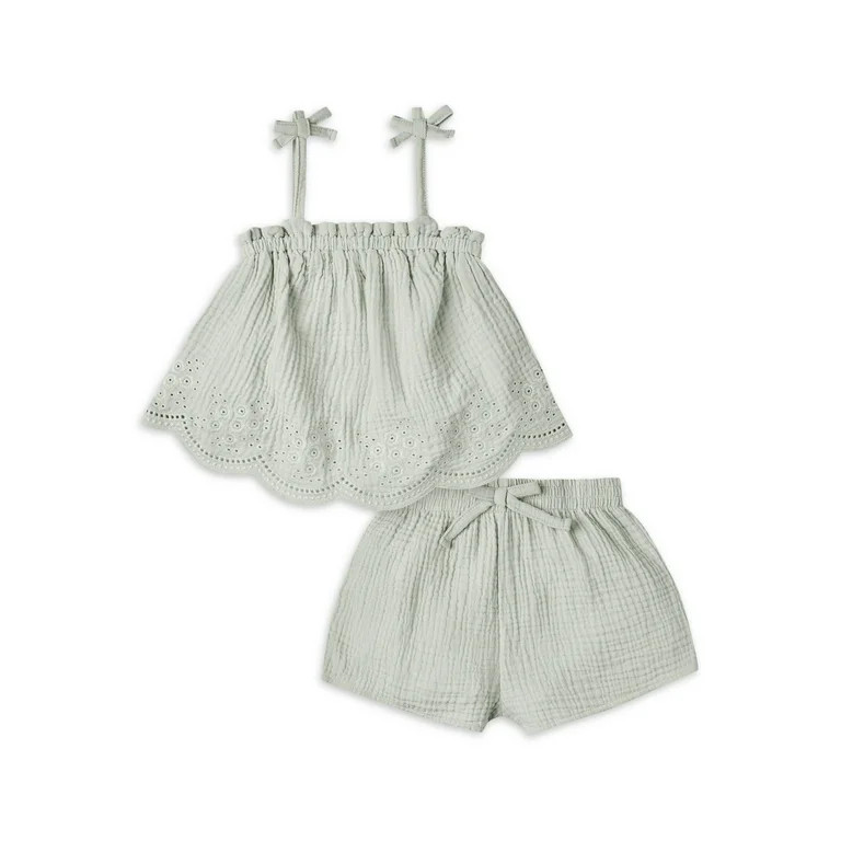 Modern Moments by Gerber Toddler Girl Eyelet Trim Gauze Top and Shorts Set, 2-Piece, Sizes 12M-5T... | Walmart (US)