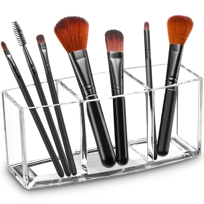Tasybox Clear Makeup Brush Holder Organizer, 3 Slot Acrylic Cosmetic Brushes Storage, Eyeliners E... | Amazon (US)