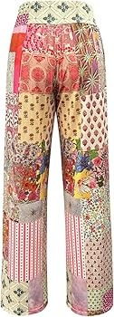 Women's Floral Print Wide Leg Baggy Pants Boho Elastic High Rise Summer Long Trousers | Amazon (US)
