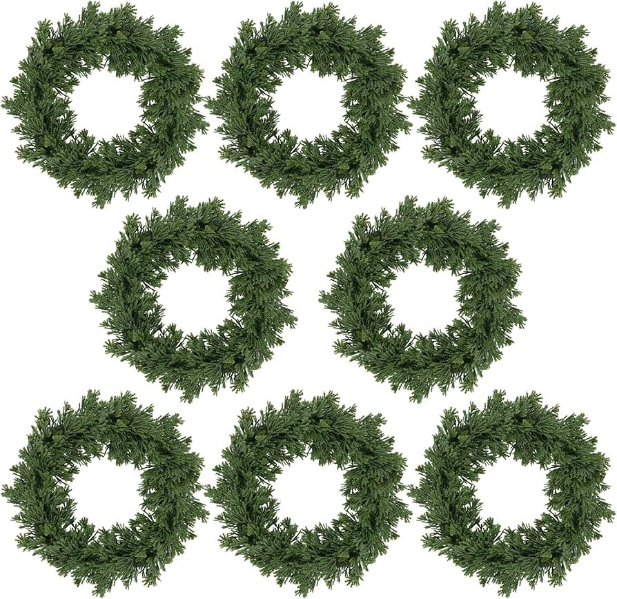 Dingion 8 Pcs 10 Inch Christmas Cedar Wreath for Front Door, Real Touch Artificial Green Christma... | Amazon (US)