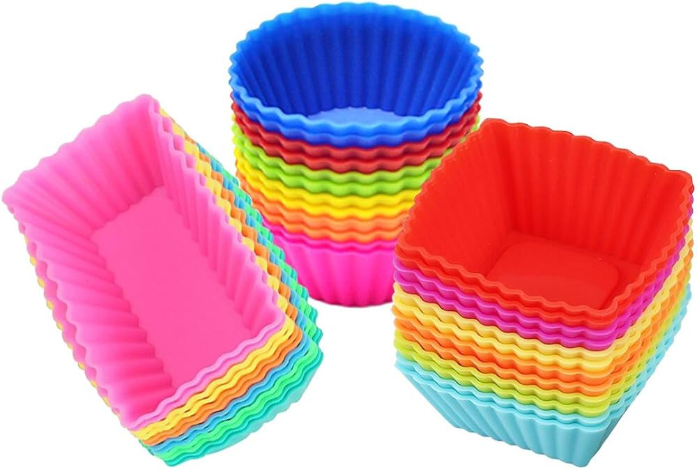 36 Pack Silicone Cupcake Muffin Baking Cups Liners Reusable Non-Stick Cake Molds Sets | Amazon (US)