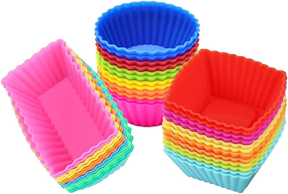 36 Pack Silicone Cupcake Muffin Baking Cups Liners Reusable Non-Stick Cake Molds Sets | Amazon (US)