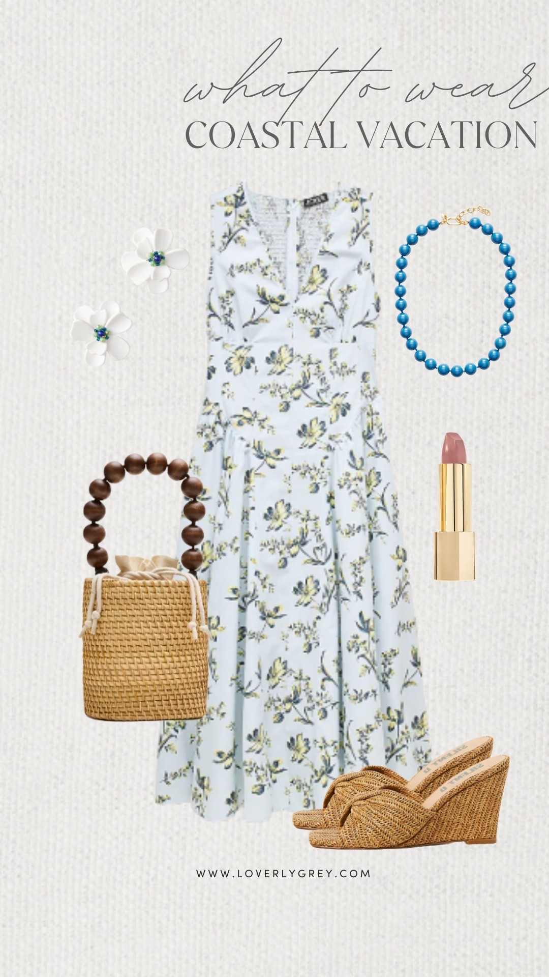 Loverly Grey, what to wear on a coastal vacation! This stunning floral dress from J.Crew is perfect to pack on your next trip! Accessorize the look with a beaded blue necklace, wedge heels, and a fun bag! Loverly Grey, what to wear, coastal vacation 

#LTKgrwm #LTKootd #LTKdayinmylife