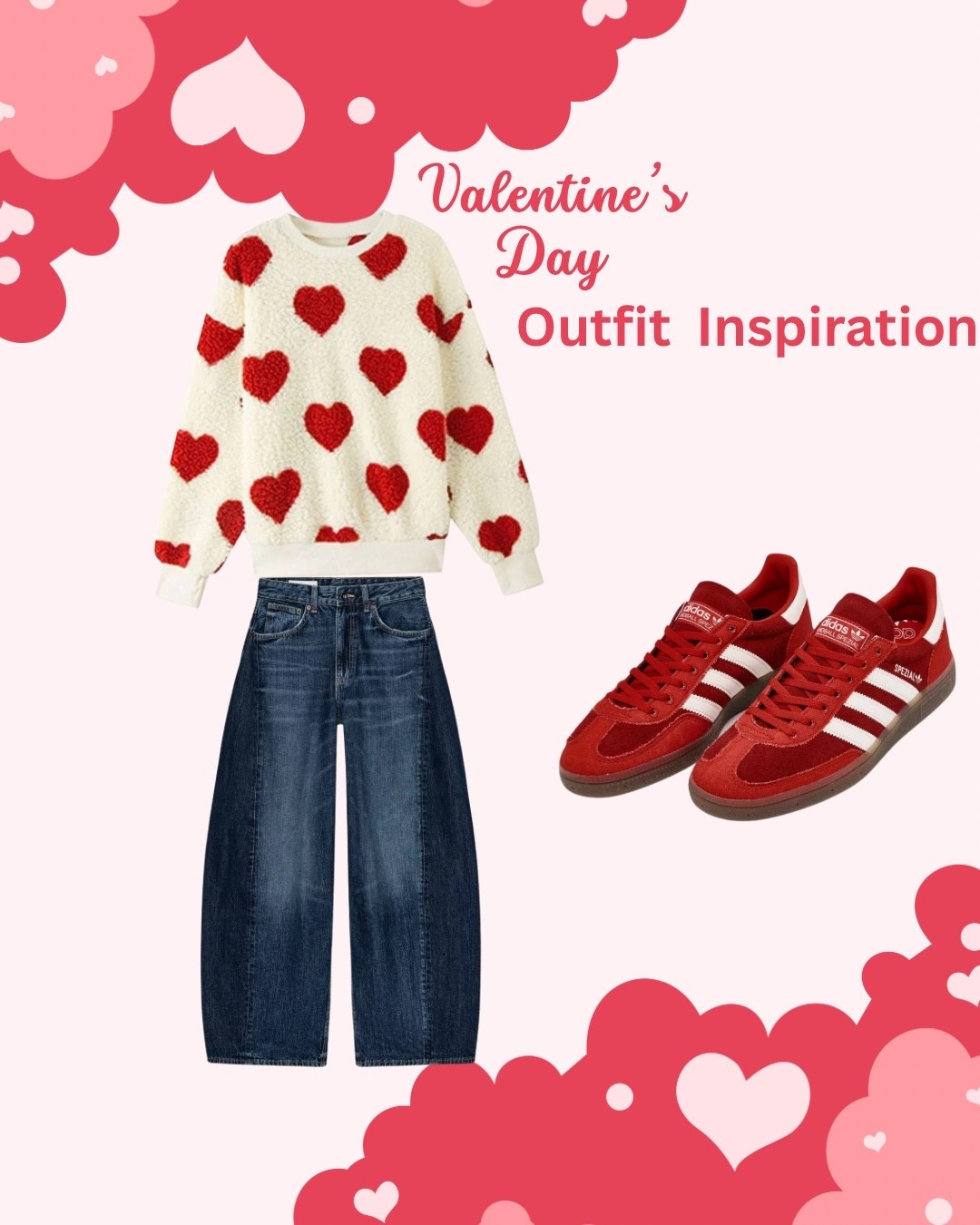 Valentines Day Outfit Inspiration 
Red heart sweater paired with red Adidas
Sneakers styled Valentine’s Day 
Red and white 


#LTKMidsize