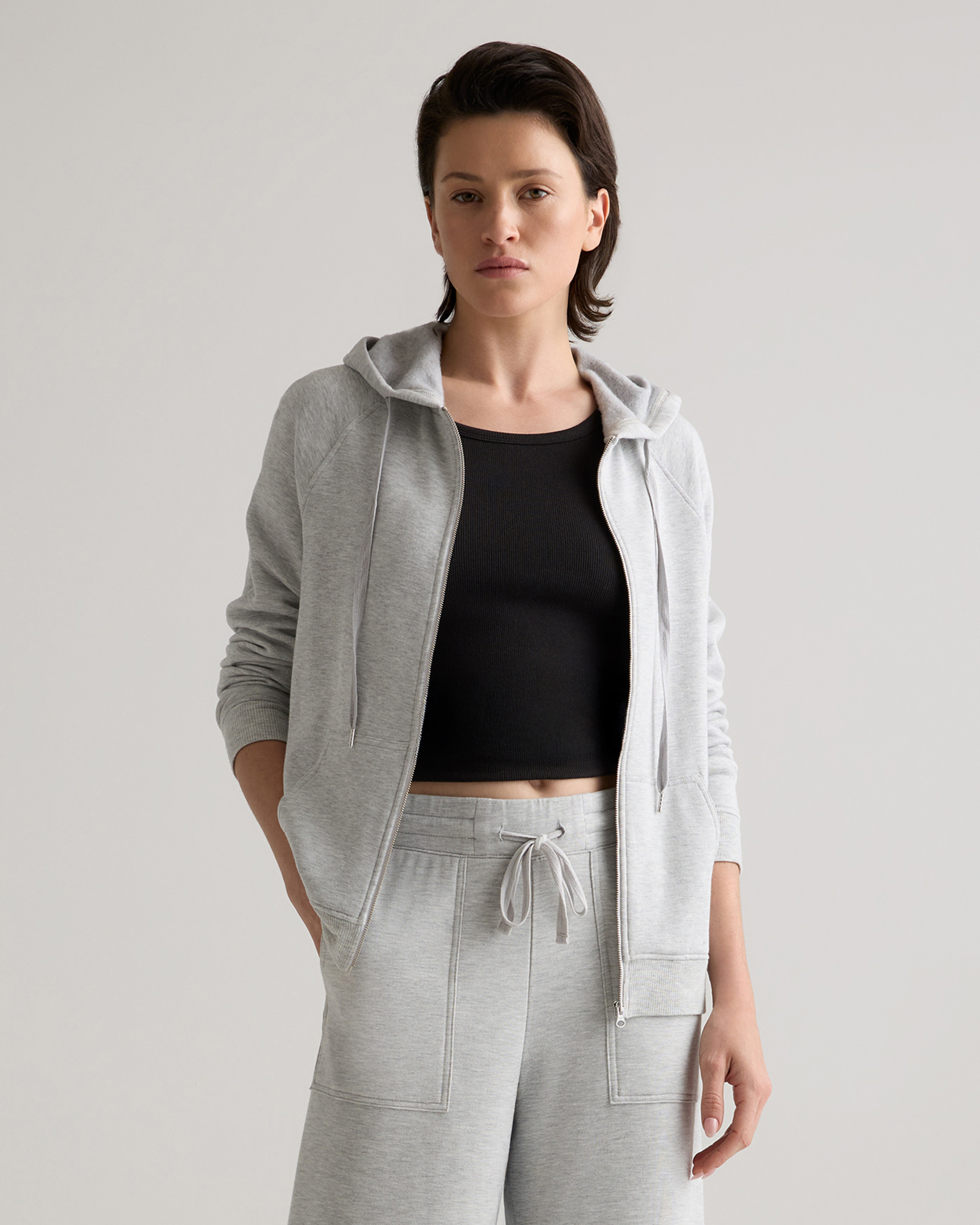 Quince | Women's SuperSoft Fleece Zip Up Hoodie Jacket in Heather Grey, Size Small, Lenzing Modal | Quince