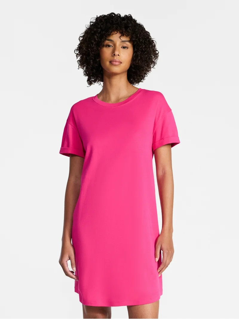 Time and Tru Women's Cotton T-Shirt Dress with Short Sleeves, Sizes XS-XXXL | Walmart (US)