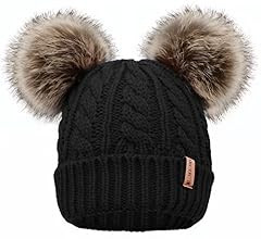 Arctic Paw Pom Pom Beanie Cable Knit Fleece Lined Winter Beanie Women Hat | Amazon (US)