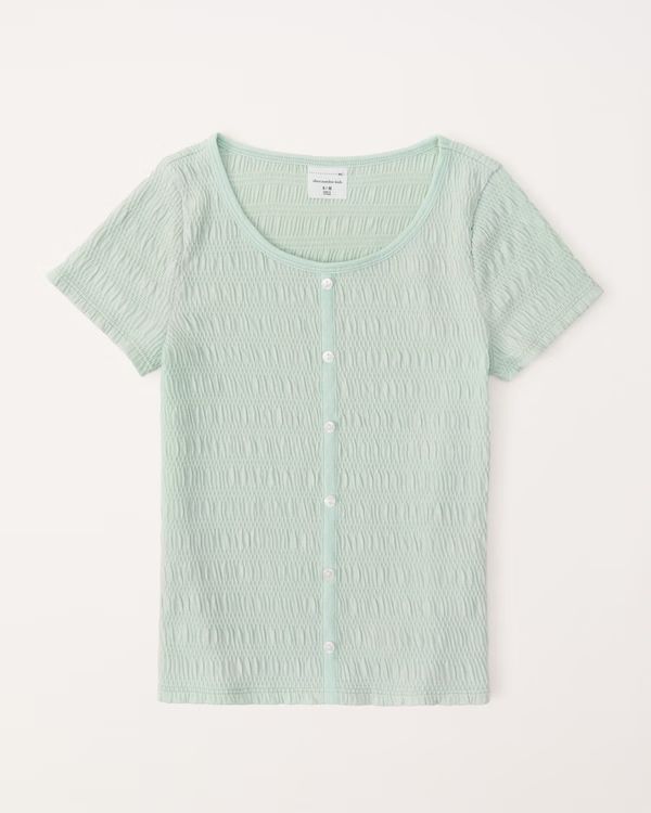 girls smocked button-through boatneck tee | girls tops | Abercrombie.com | Abercrombie & Fitch (US)