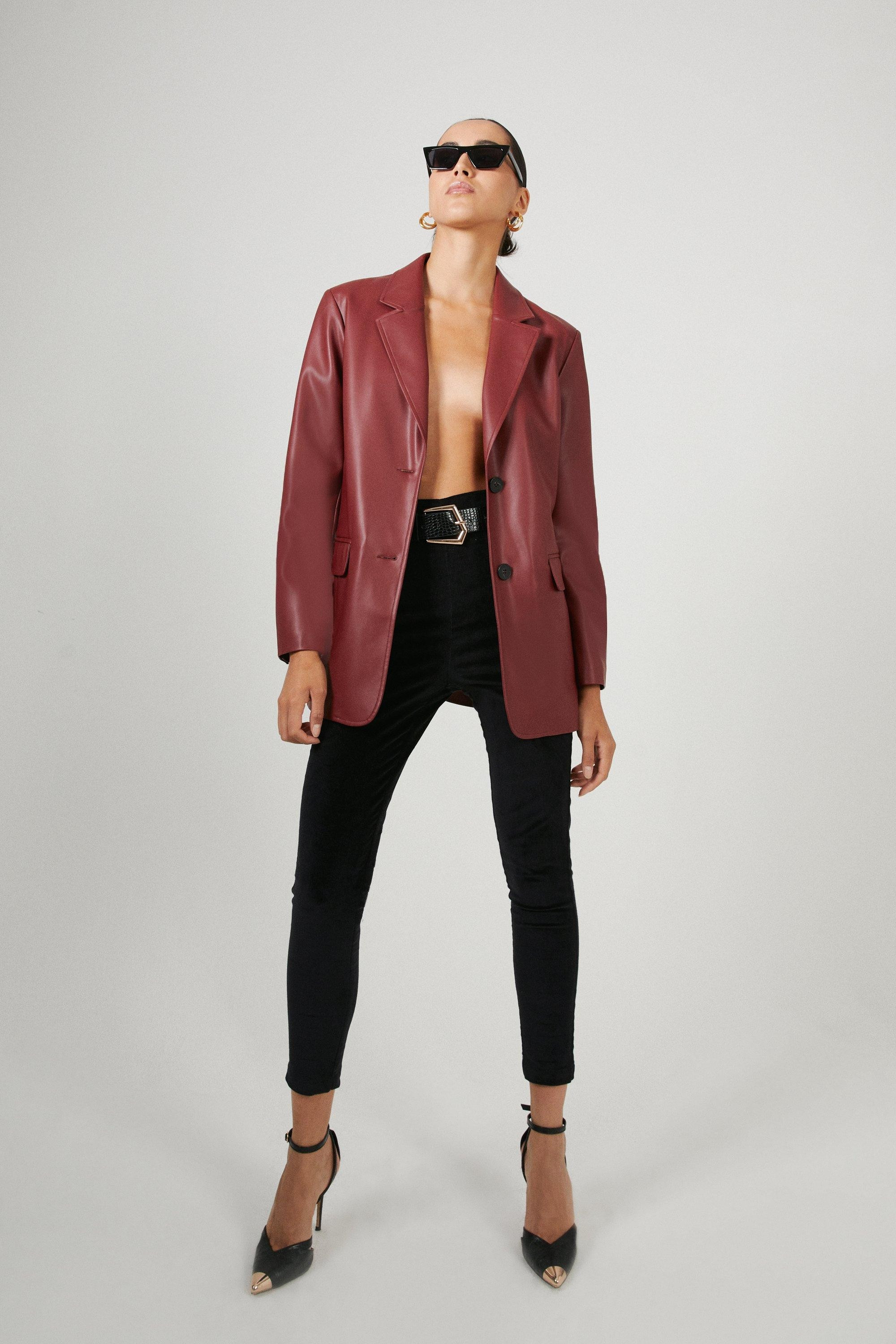 Single Breasted Modern Faux Leather Blazer | Warehouse UK & IE