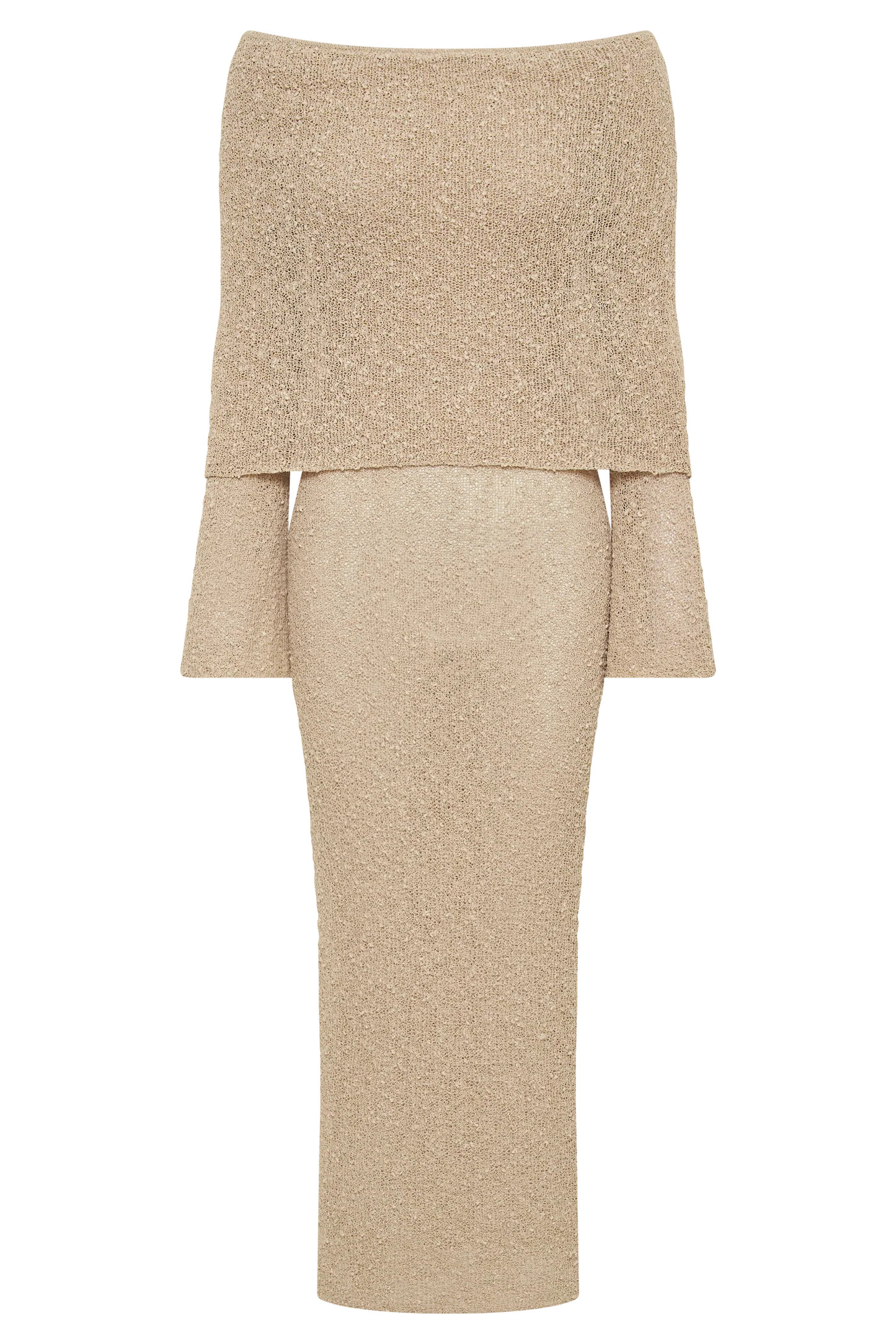 Marisol Off Shoulder Boucle Maxi Dress - Wheat | MESHKI US