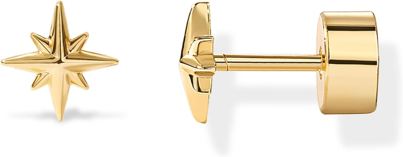 PAVOI 14K Gold Plated Motif Flat Back Earrings for Women, Cartilage Studs | Amazon (US)