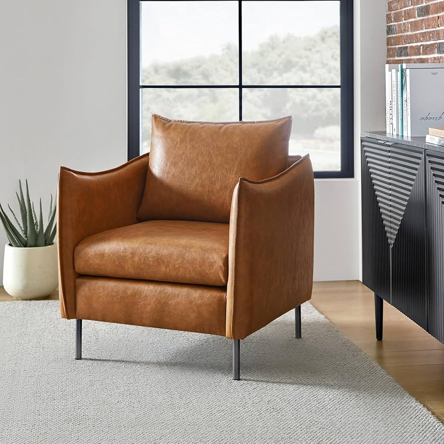 HULALA HOME Leather Armchair, Modern Faux Leather Accent Armchair Upholstered Living Room Chairs ... | Amazon (US)