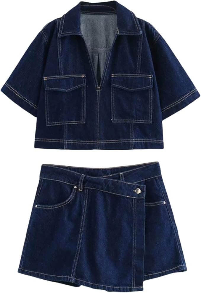 Womens V Neck Denim Crop Tops Summer Y2k Going Out Jean Shirts, Retro Denim Vest, Loose Fit Short... | Amazon (US)