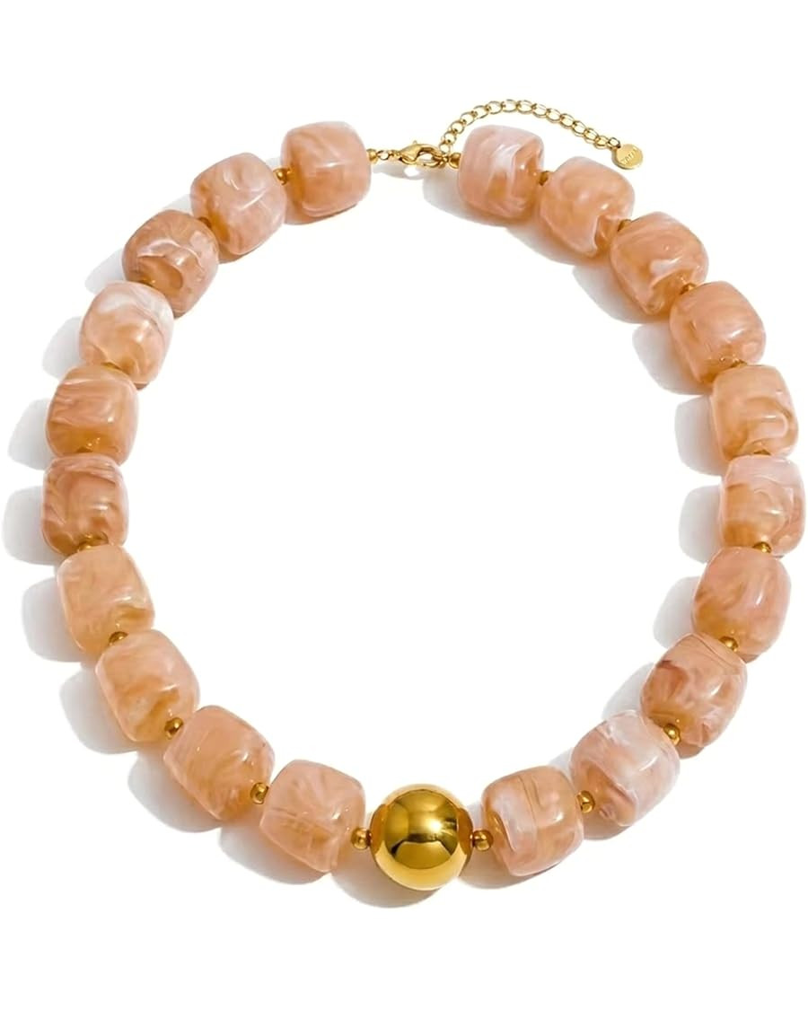 Mchic Colorful Beaded Choker Necklace for Women: Boho Large Square Acrylic Beaded Necklace Stainl... | Amazon (US)