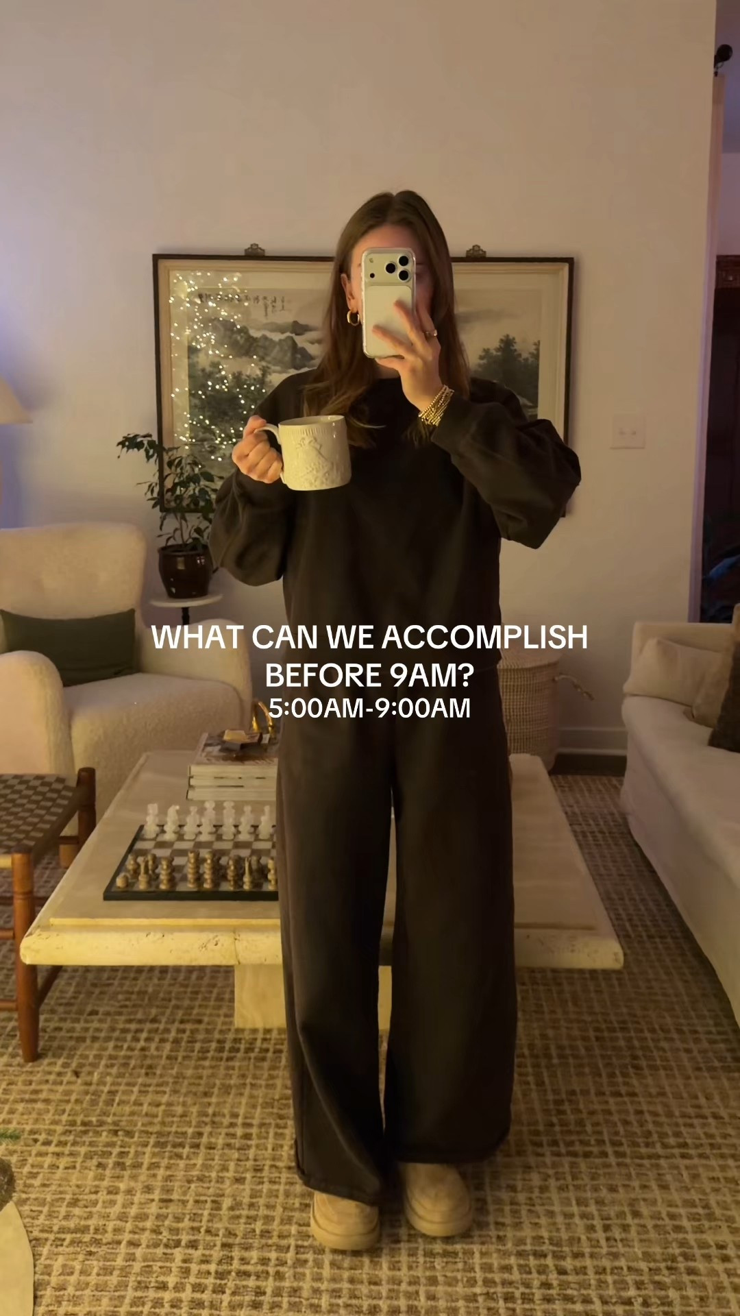 12/22/25 my 5–9am morning routine, starting the day slow and intentionally before work. Sharing my cozy brown Gap loungewear set, my striped house coat from Piglet in Bed that I live in during early mornings, my Hatch alarm clock that keeps my wake-ups calm, our Lola blankets for extra coziness, my Omnilux LED red light mask as part of my morning wellness routine, my pour-over coffee maker from Amazon, and a few of our living room furniture details where these quiet mornings unfold. This routine has become my anchor for starting the day grounded, cozy, and clear-headed.

#LTKmorningroutine #LTKdayinmylife #LTKvlog